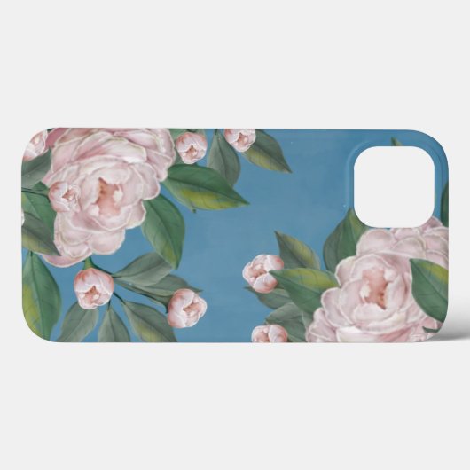 ネイビー淡い色のブルーの背景を持つピンクのバラ Case-Mate iPhoneケース (裏面 (横))