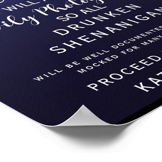 ネイビー灯列オープンバー結婚の標識 ポスター (角)