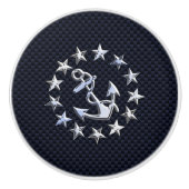 ネイビー炭素繊維プリント上のクロムヨット国旗 セラミックノブ (正面)