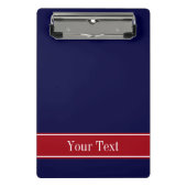 ネイビー無地のブルークランベリーレッドリボン名モノグラム ミニクリップボード (正面)