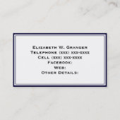 ネイビー無地のブルークランベリーレッドリボン名モノグラム 名刺 (裏面)