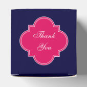 ネイビー無地のブルー、ラズベリーリボン名モノグラム フェイバーボックス (上部)