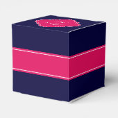 ネイビー無地のブルー、ラズベリーリボン名モノグラム フェイバーボックス (裏面サイド)