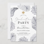 ネイビー熱帯ヤシの木の離れ卒業 招待状 (正面)
