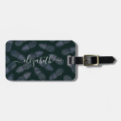 ネイビー熱帯性パイナップルパターンスクリプト名前をカスタムする ラゲッジタグ (正面横)