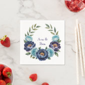 ネイビー牡丹とターコイズバラフローラ結婚ズ スタンダードカクテルナプキン (インサイチュ)