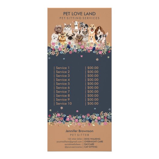 ネイビー猫犬料金表 ペットサービス ラックカード (裏面)