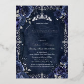 ネイビー王室のシルババタフライバラキンセアニェラ 箔招待状 (正面)