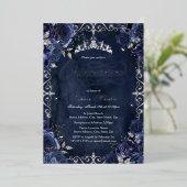 ネイビー王室のシルババタフライバラキンセアニェラ 箔招待状 (立ち正面)
