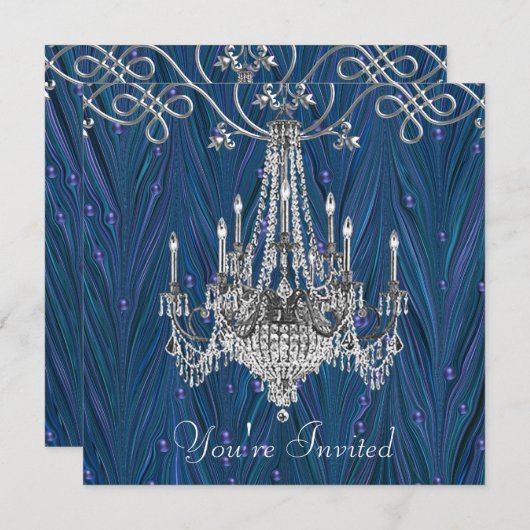 ネイビー王室のブルーシャンデリアパーティの招待状 招待状 (正面/裏面)