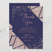 ネイビー王室のブルーバラ金ゴールド紙吹雪グリッター結婚ズ サンキューカード (正面/裏面)