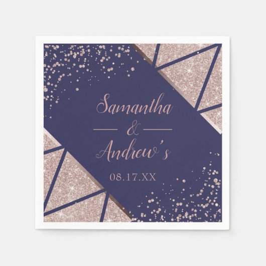 ネイビー王室のブルーバラ金ゴールド紙吹雪グリッター結婚ズ スタンダードカクテルナプキン (正面)