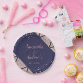 ネイビー王室のブルーバラ金ゴールド紙吹雪グリッター結婚ズ ペーパープレート (パーティー)