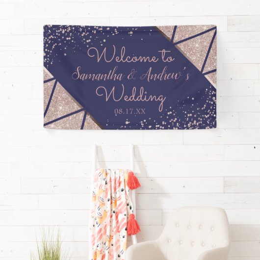 ネイビー王室のブルーバラ金ゴールド紙吹雪グリッター結婚ズ 横断幕 (インサイチュ)