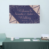 ネイビー王室のブルーバラ金ゴールド紙吹雪グリッター結婚ズ 横断幕 (トレードショー)