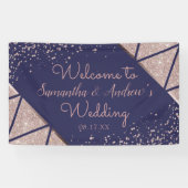 ネイビー王室のブルーバラ金ゴールド紙吹雪グリッター結婚ズ 横断幕 (横)