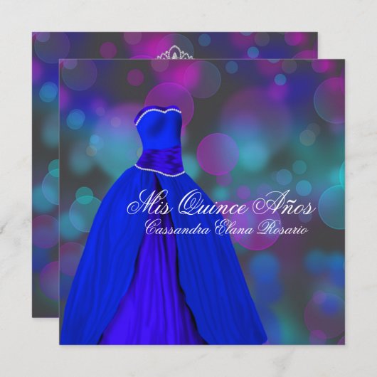 ネイビー王室のブルーピンクパープルキンセアニェラ 招待状 (正面/裏面)