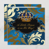 ネイビー王室のブルーブラックプリンス男の赤ちゃん 招待状 (正面/裏面)