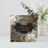 ネイビー王室のブルーブラック金ゴールドプリンス男の赤ちゃんシャワー 招待状 (スタンド正面)