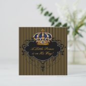 ネイビー王室のブルーブラック金ゴールドプリンス男の赤ちゃんシャワー 招待状 (スタンド正面)