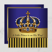 ネイビー王室のブルーブラック金ゴールドプリンス男の赤ちゃんシャワー 招待状 (正面/裏面)