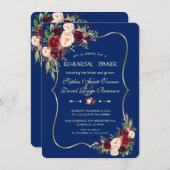 ネイビー王室のブルーブルゴーニュフローラリハーサルディナー 招待状 (正面/裏面)