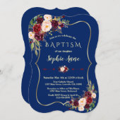 ネイビー王室のブルーブルゴーニュフローラ金ゴールドガールバプテスマ 招待状 (正面/裏面)
