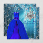 ネイビー王室のブルーホワイトキンセアニェラ 招待状 (正面/裏面)