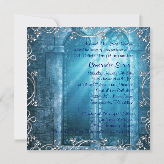 ネイビー王室のブルーホワイトキンセアニェラ 招待状 (裏面)