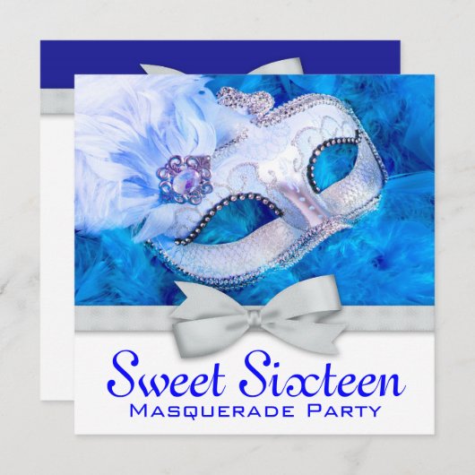 ネイビー王室のブルーマスカレードパーティの招待状 招待状 (正面/裏面)