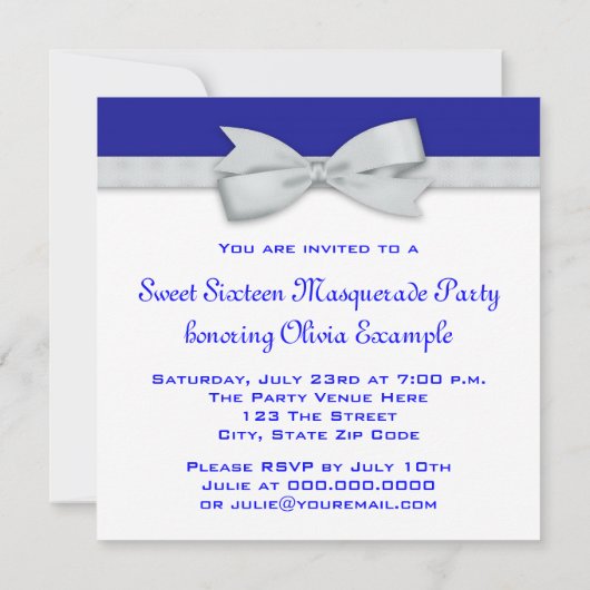 ネイビー王室のブルーマスカレードパーティの招待状 招待状 (裏面)