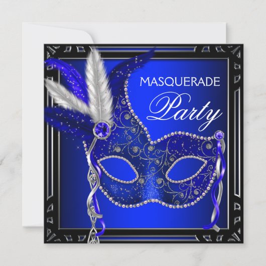ネイビー王室のブルーマスクマスカレードパーティー 招待状 (正面)