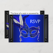 ネイビー王室のブルーマスクマスカレードパーティーRSVP 出欠カード (正面/裏面)