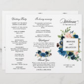 ネイビー王室のブルー赤面ピンクフローラ3折プログラム (正面/裏面)