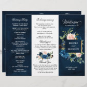 ネイビー王室のブルー赤面ピンクフローラ3折プログラム (正面/裏面)