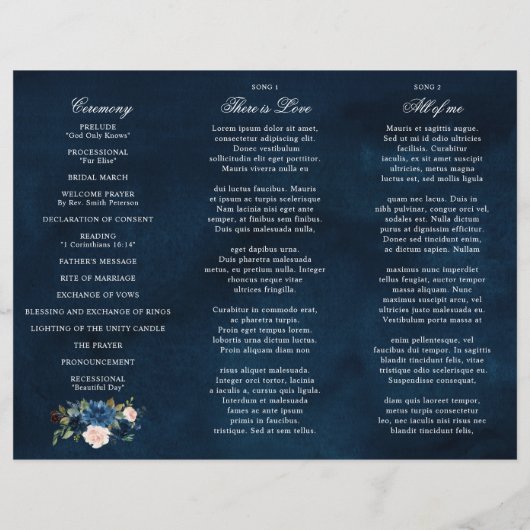 ネイビー王室のブルー赤面ピンクフローラ3折プログラム (裏面)