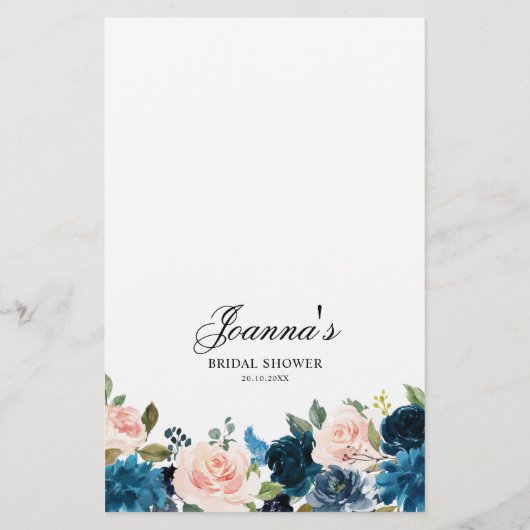 ネイビー王室のブルー赤面ピンクブライダルシャワーゲーム (裏面)