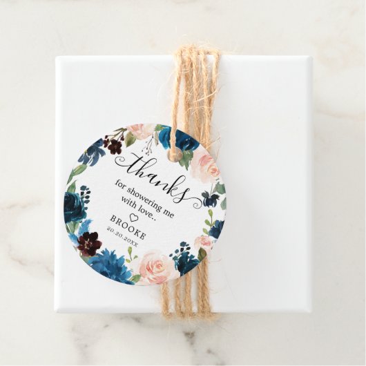 ネイビー王室のブルー赤面フローラブロッサムブライダルシャワー フェイバータグ (インサイチュ)