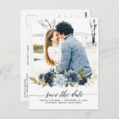 ネイビー王室のブルー赤面フローラ写真P日を保存 ポストカード (正面/裏面)