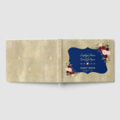 ネイビー王室のブルー赤面フローラ金ゴールドウェディングRSVP ゲストブック (全面)