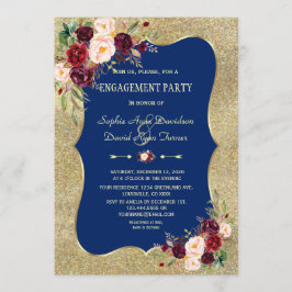 ネイビー王室のブルー赤面フローラ金ゴールド婚約 招待状