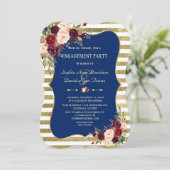 ネイビー王室のブルー赤面フローラ金ゴールド婚約 招待状 (スタンド正面)