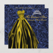 ネイビー王室のブルー金ゴールドドレスブルー金ゴールドキンセアニェラ 招待状 (正面/裏面)