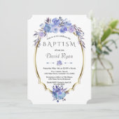 ネイビー王室のブルー金ゴールドブルーフローラボーイバプテスマ 招待状 (スタンド正面)