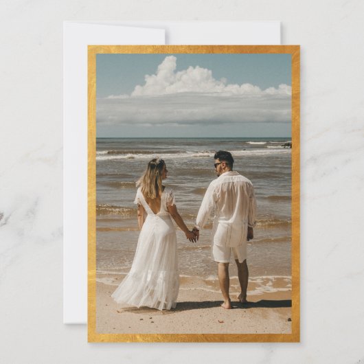 ネイビー王室のブルー金ゴールド結婚式招待状(写真付) 招待状 (裏面)