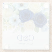 ネイビー王室のブ結婚ーの水彩アイボリー花 ガラスコースター (裏面)