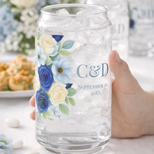 ネイビー王室のブ結婚ーの水彩アイボリー花 ガラス缶