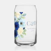 ネイビー王室のブ結婚ーの水彩アイボリー花 ガラス缶 (正面)