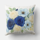 ネイビー王室のブ結婚ーの水彩アイボリー花 クッション (裏面)