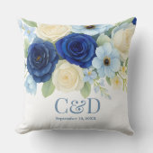 ネイビー王室のブ結婚ーの水彩アイボリー花 クッション (正面)